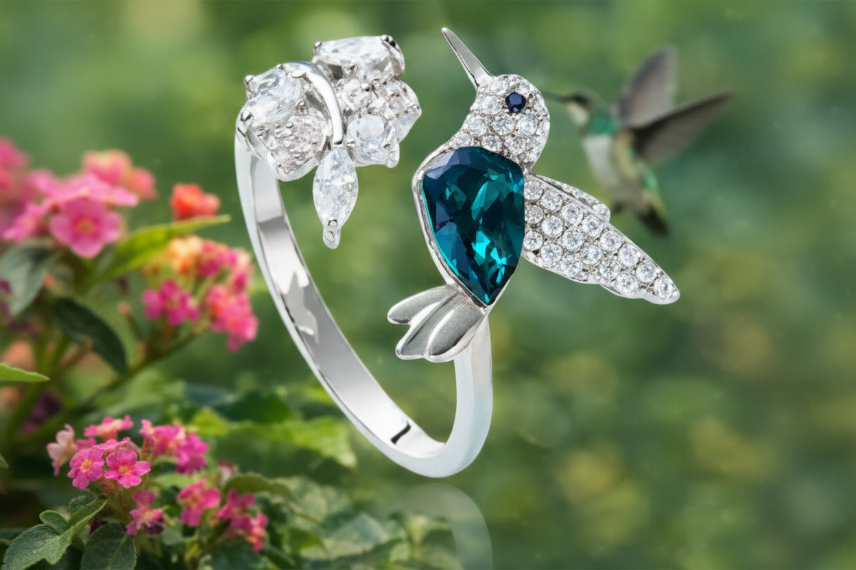 Glistening Emerald Hummingbird Wrap Ring