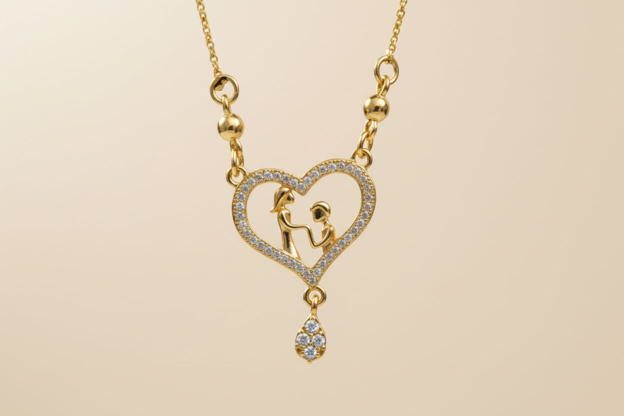 The Proposal: Sparkling Heart & Silhouette Couple's Pendant