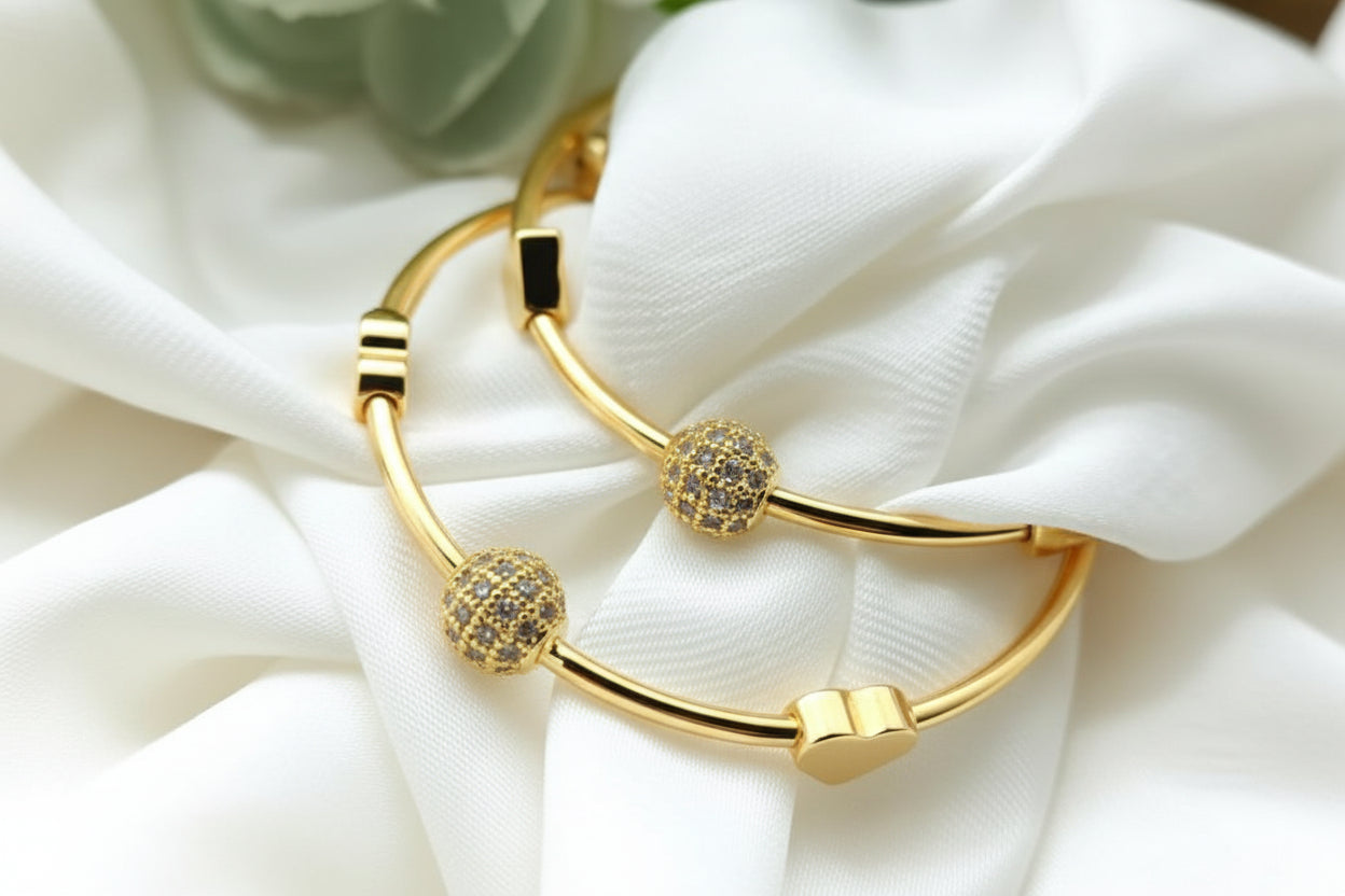 24K Gold-Plated Sparkling Globe Bangles – Adjustable Zircon-Encrusted Statement Karas