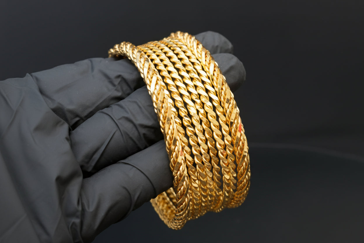 24K Gold-Plated Handcrafted Rope Twist Bangle Set