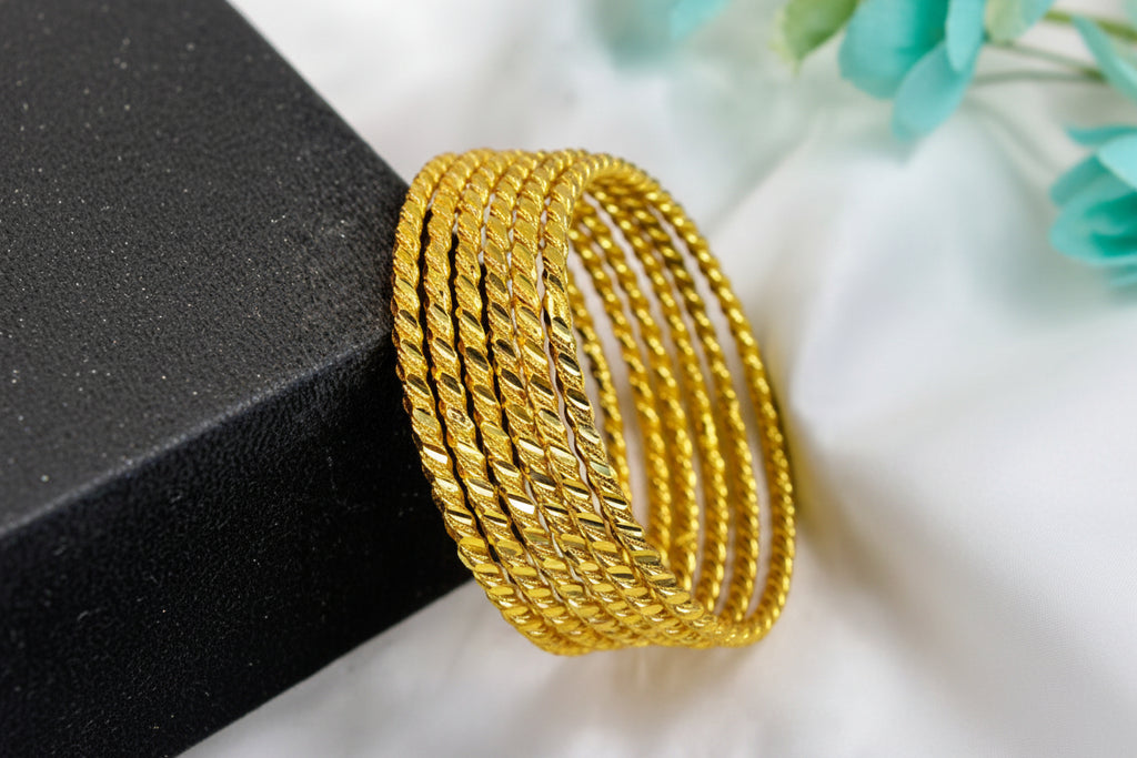 24K Gold-Plated Handcrafted Rope Twist Bangle Set
