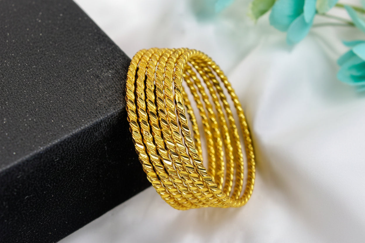 24K Gold-Plated Handcrafted Rope Twist Bangle Set