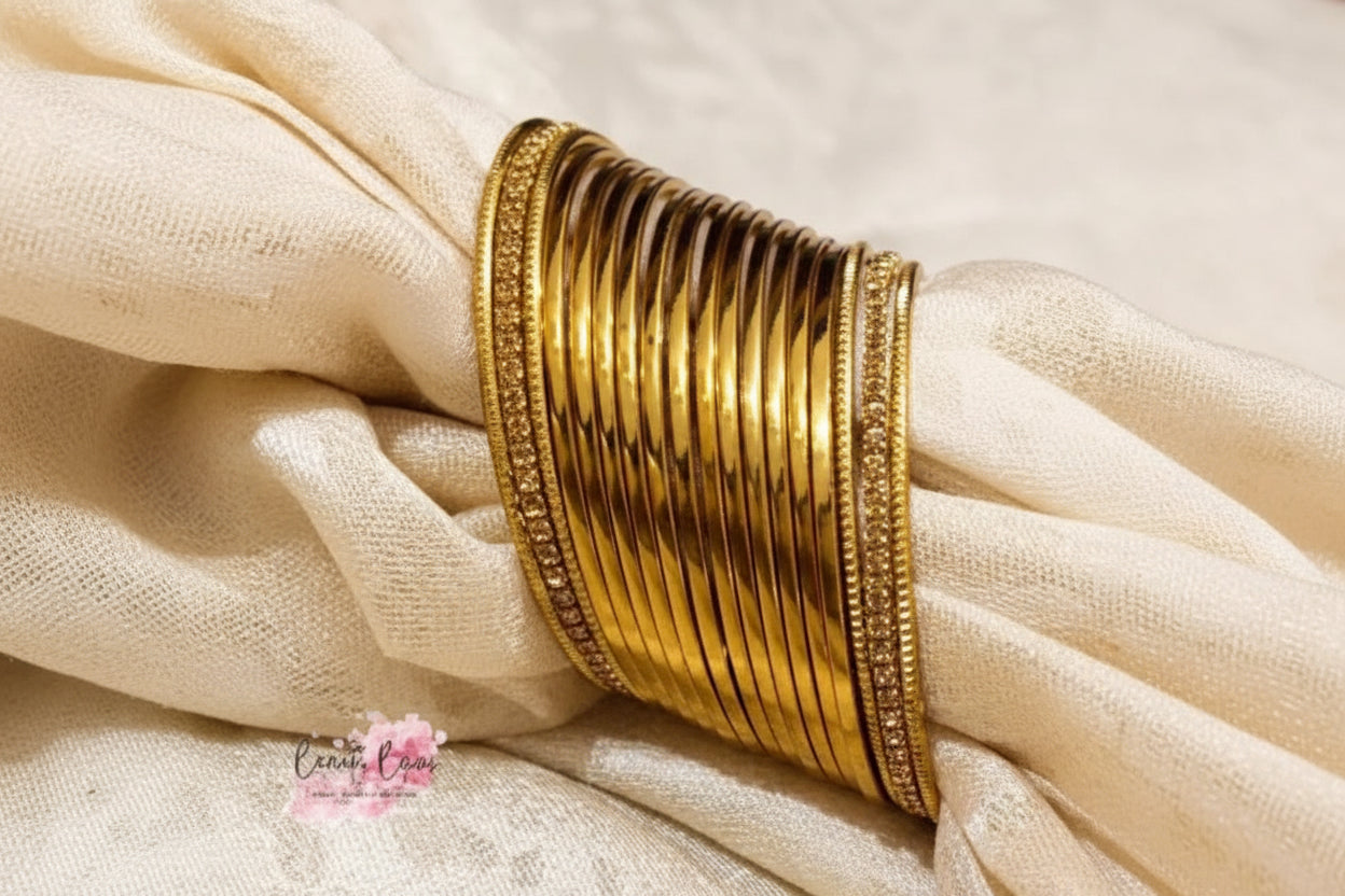 Antique Gold-Plated Churi Set with Stone-Studded Borders