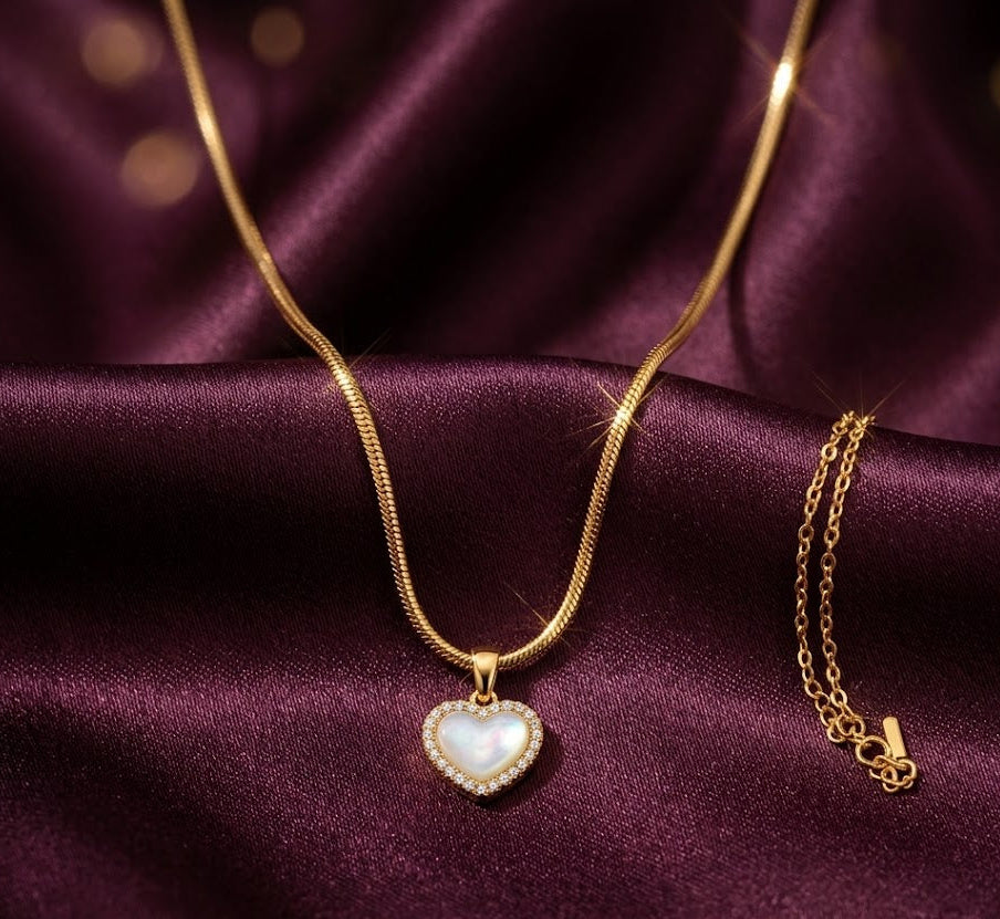 Eternal Glow Opal Inlay Heart Necklace with Wheat Chain