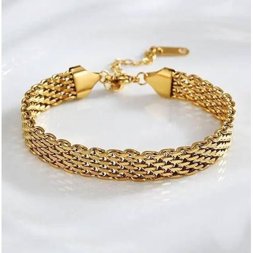 18K Gold Plated Italian Mesh Link Bracelet – Elegant Wide Chain Statement Jewelry