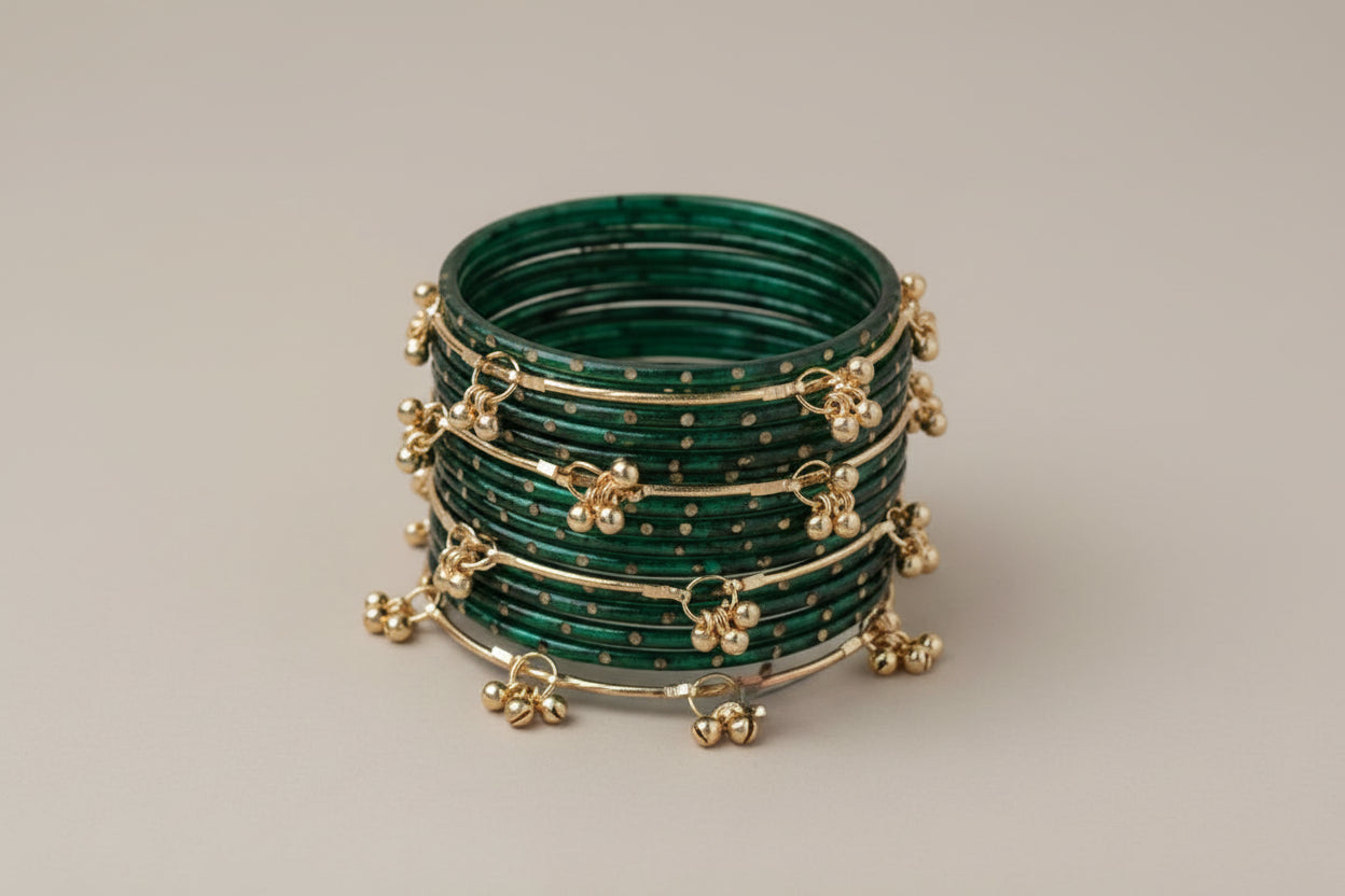 Emerald Green Kashmiri Ghungroo Bangle Set