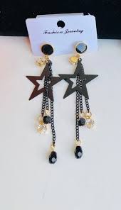 Midnight Stellar Drop Earrings | Matte Black Star Tassel Dangles