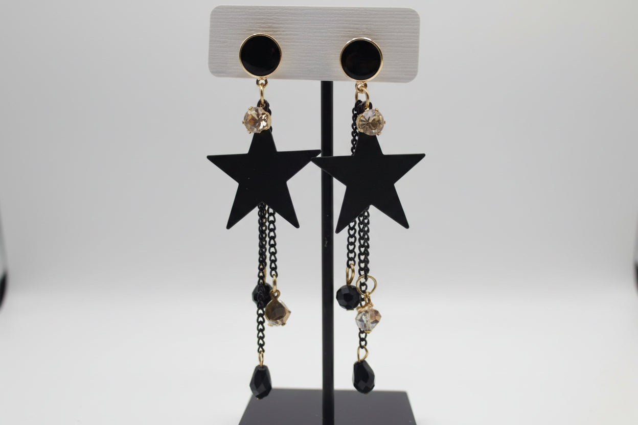 Midnight Stellar Drop Earrings | Matte Black Star Tassel Dangles