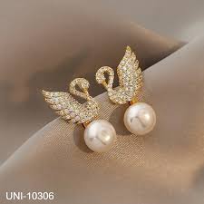 Graceful Swan Zircon Studs with Lustrous Drop Pearls | Elegant Korean Style Earrings