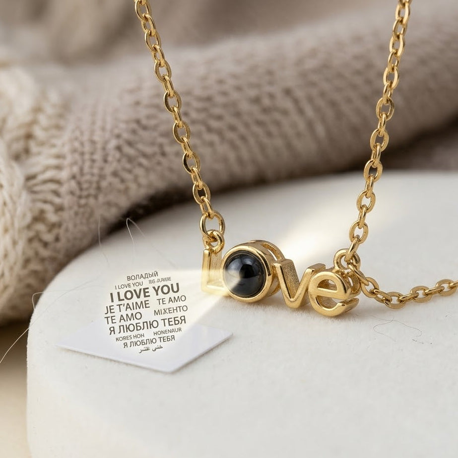 Luxury 100 Languages Projection Love Necklace – Elegant Gold Plated Romantic Gift