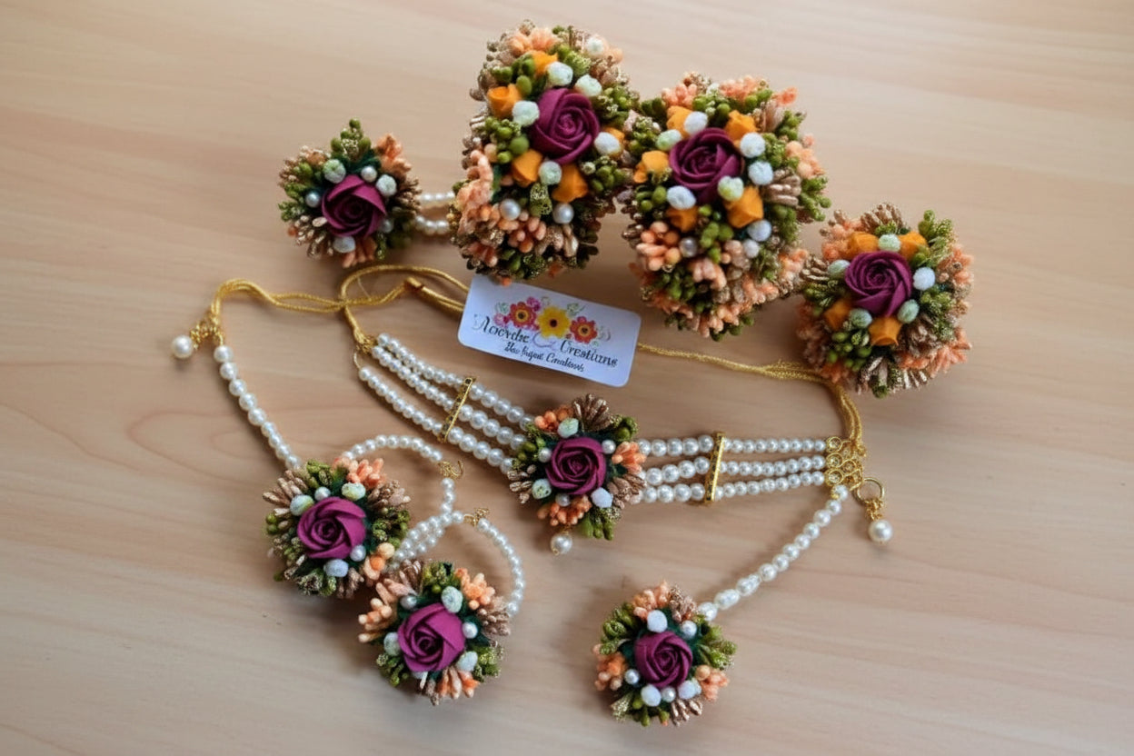 Elegant Floral Jewelry Set for Mehndi & Haldi Ceremonies