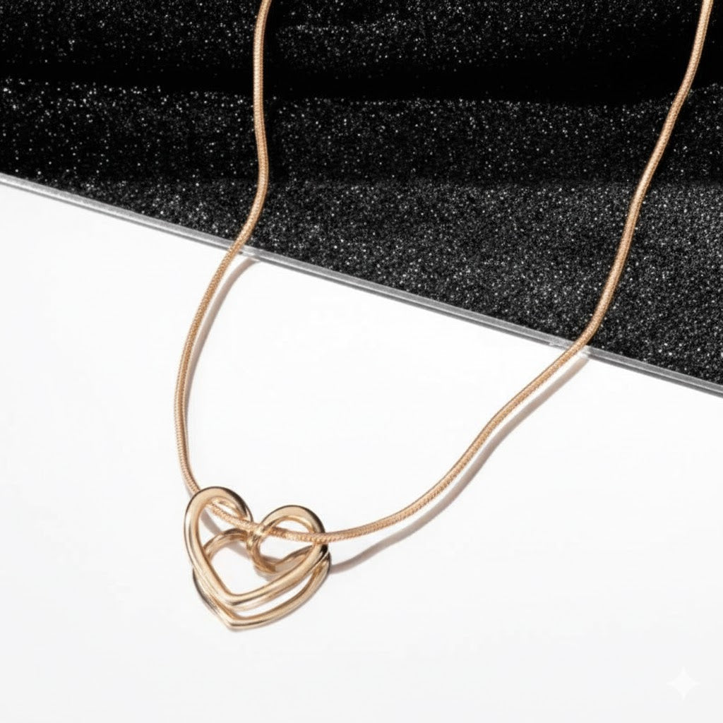 Elegant 14K Gold-Plated Interlocking Heart Pendant Necklace