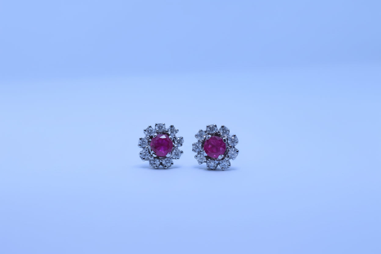 Royal Ruby Pink Oval Starburst Stud Earrings