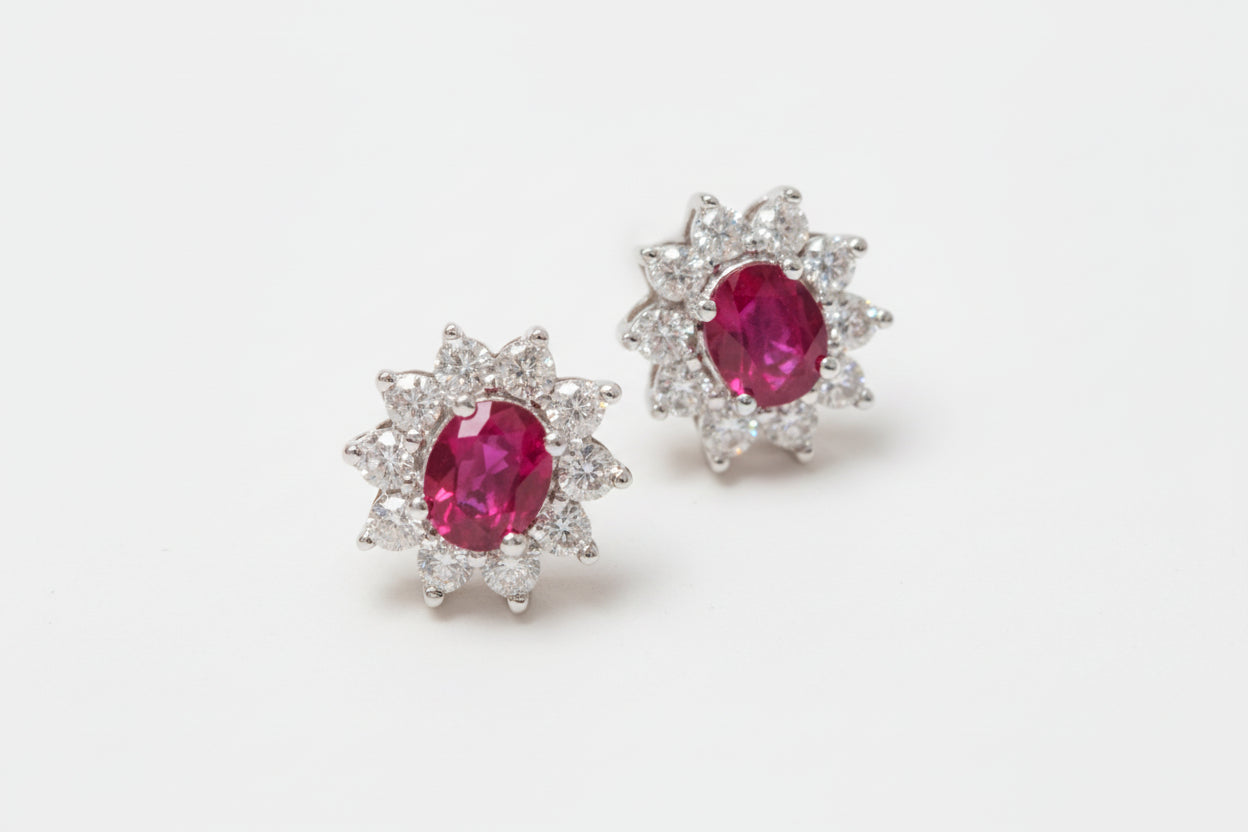 Royal Ruby Pink Oval Starburst Stud Earrings