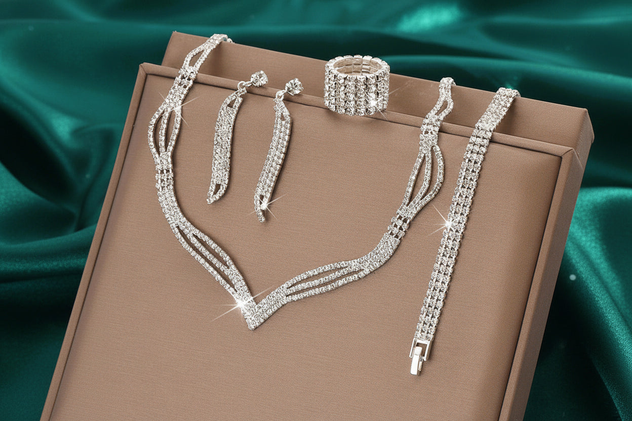 Diamond-Stream 4-Piece Luxury Jewelry Set | Full Glamour Collection