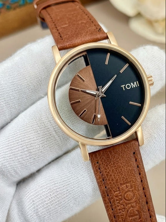Luxury Rose Gold & Matte Black Dual-Tone Aesthetic Quartz Watch