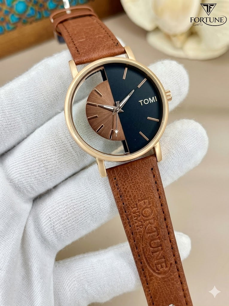 Timeless Elegance – Orange Leather Strap Skeleton Watch