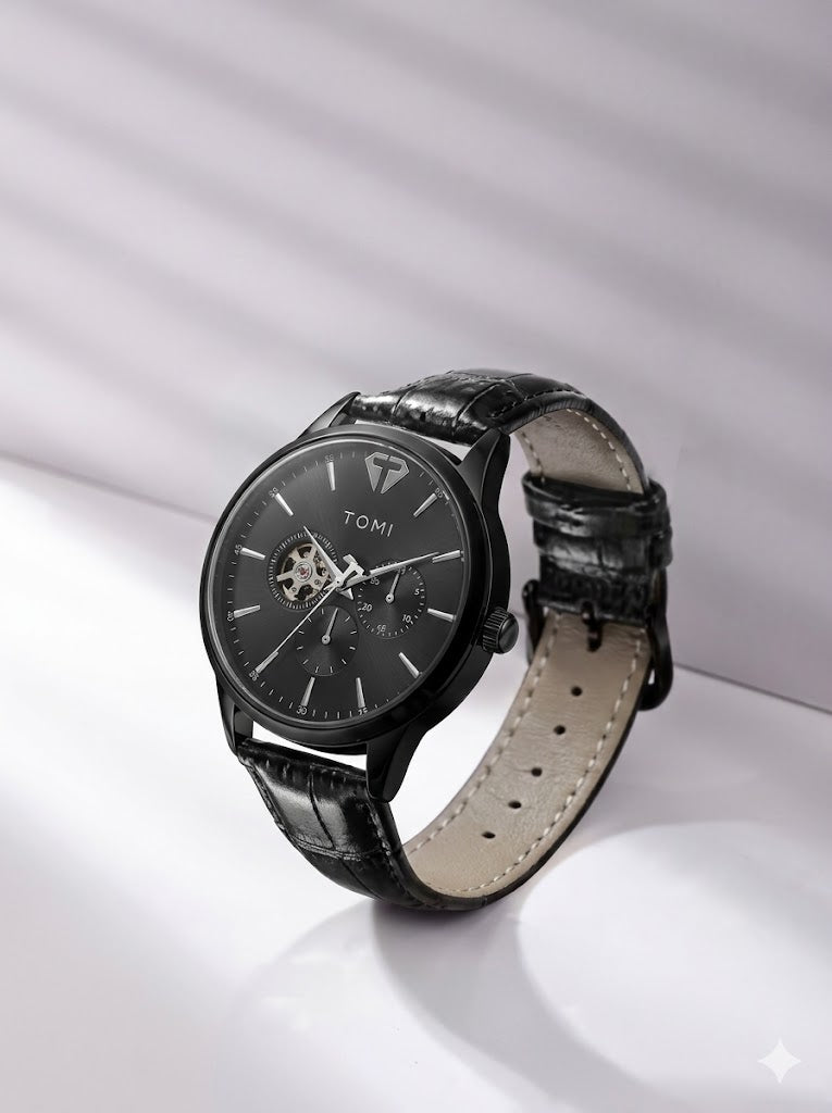 Luxury Rose Gold & Matte Black Dual-Tone Designer Quartz Watch