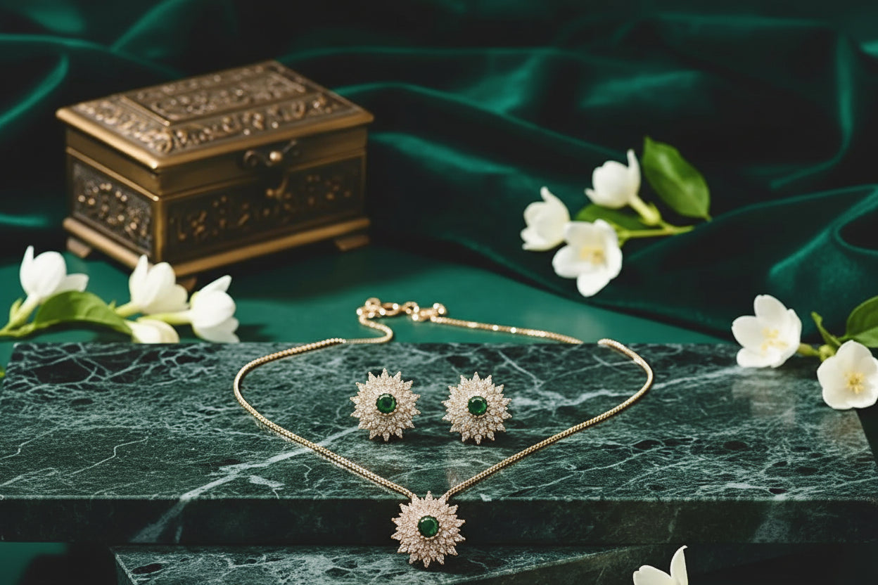 Emerald Radiance Zircon Pendant & Earring Set