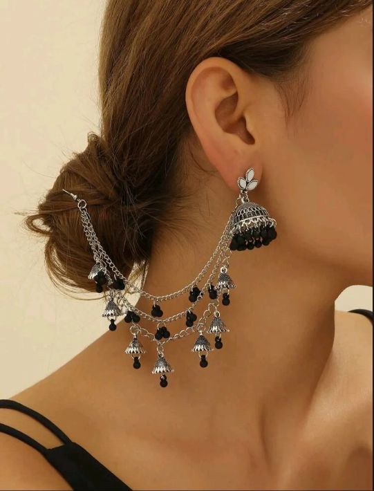 Elegant Bohemian Jhumka Tassel Earrings for Women – Multi-Layer Chain Drop Statement Jewelry