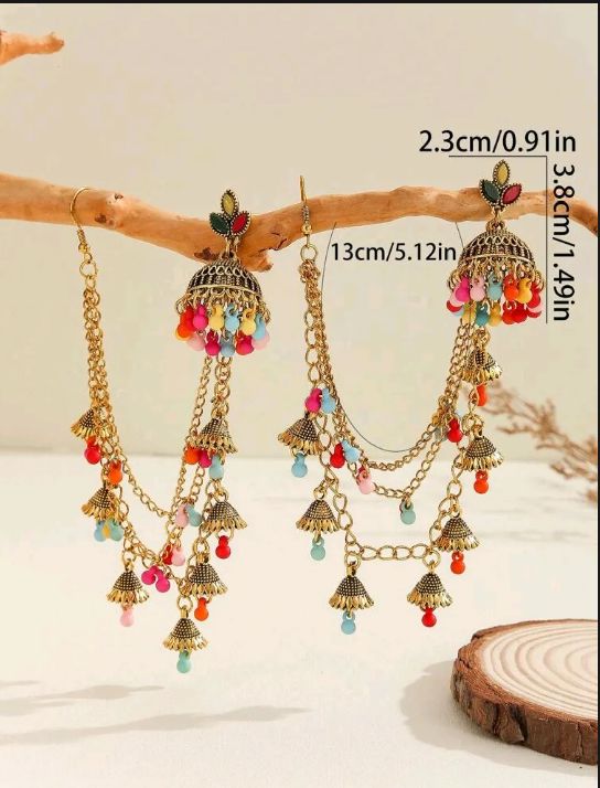 Elegant Bohemian Jhumka Tassel Earrings for Women – Multi-Layer Chain Drop Statement Jewelry