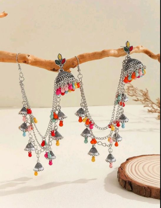 Elegant Bohemian Jhumka Tassel Earrings for Women – Multi-Layer Chain Drop Statement Jewelry