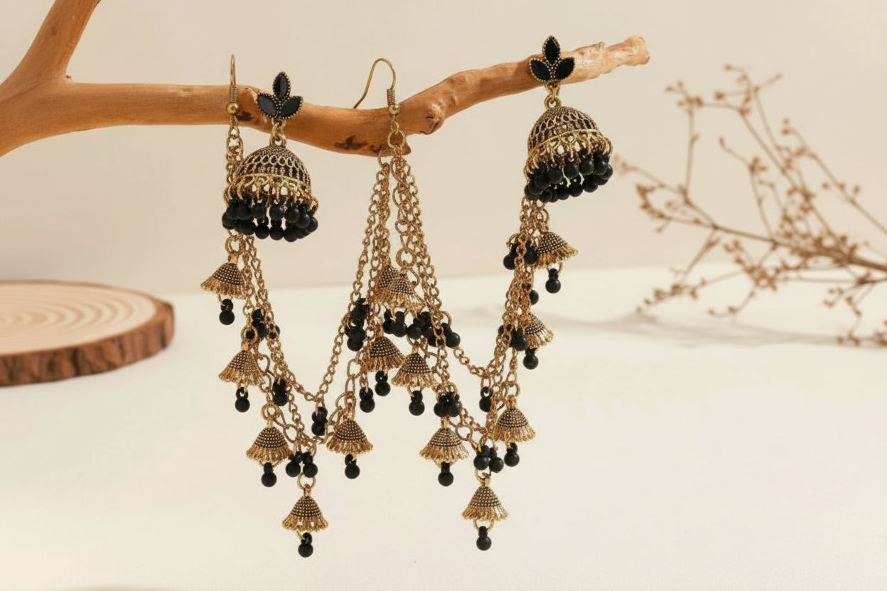 Elegant Bohemian Jhumka Tassel Earrings for Women – Multi-Layer Chain Drop Statement Jewelry