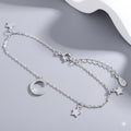 Celestial Moon & Star Silver Charm Anklet with Sparkling Zirconia